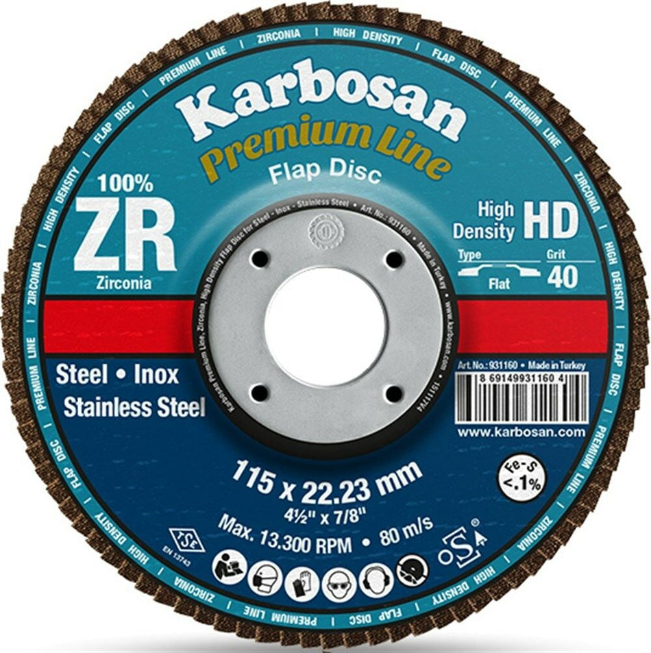Karbosan 983945 Premium Line ZR Flap Disk Zımpara 180x22.23mm 80 Kum
