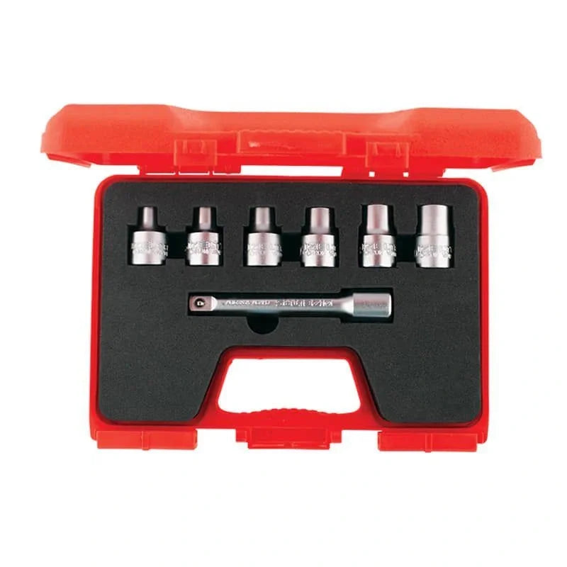İzeltaş 1/2'' 7 Parça Star Torx Lokma Anahtar Takımı, mekanik uygulamalarda pratik ve güvenilir kullanım için tasarlanmıştır.