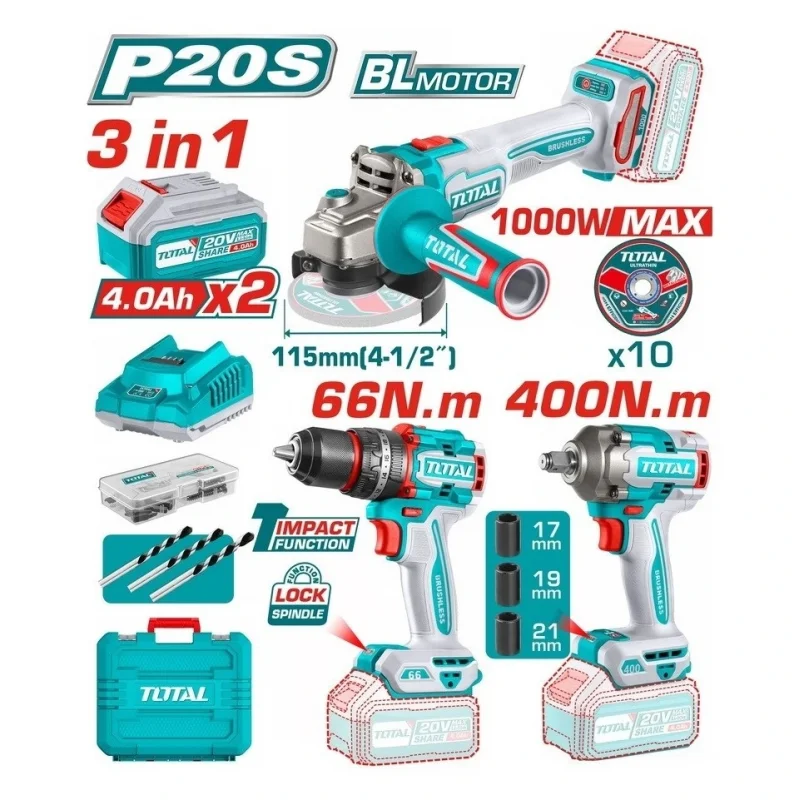 Darbeli matkap taşlama set Total TOSLI241291E