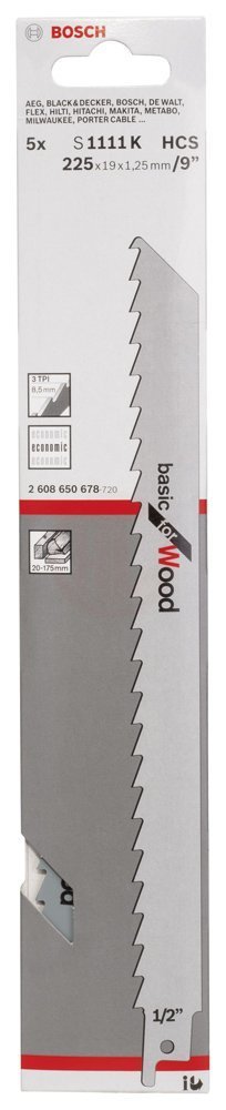 Bosch BOSCH2608650678 Basic for Wood Panter Testere Bıçağı S 1111 K 225 mm (5'li)