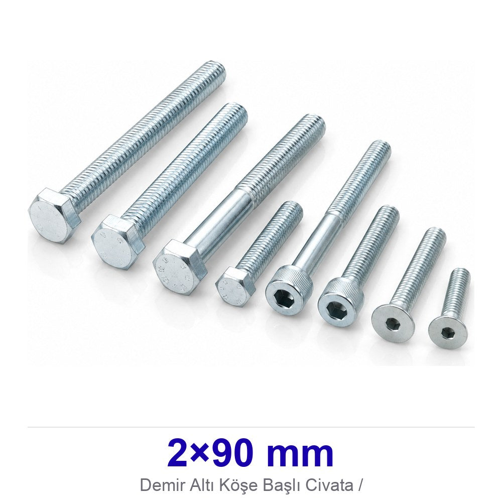 Demir Altı Köşe Başlı Civata 2×90 mm 1/