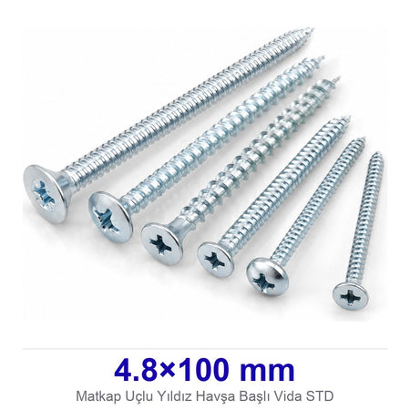 Matkap Uçlu Yıldız Havşa Başlı Vida 4.8×100 mm STD