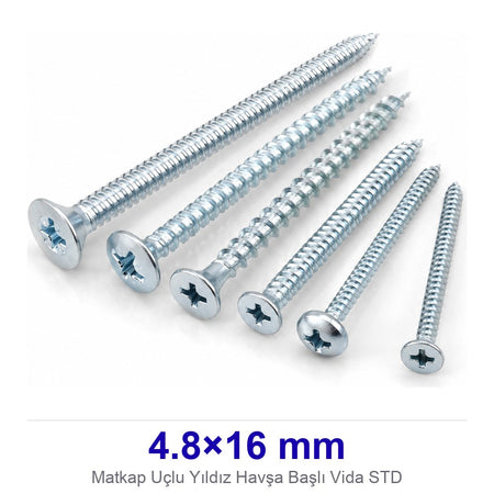 Matkap Uçlu Yıldız Havşa Başlı Vida 4.8×16 mm STD