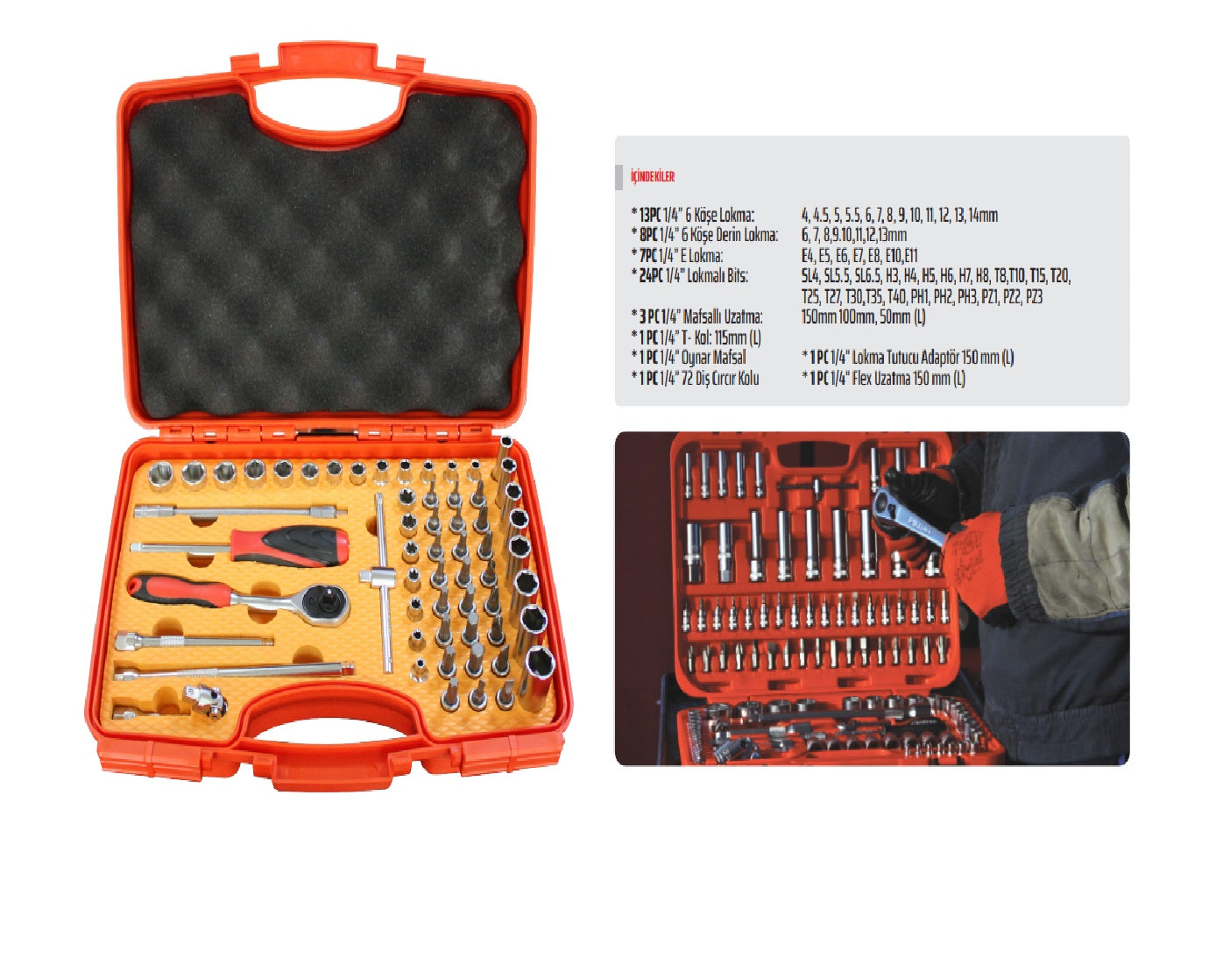 Rico 006-RC1012 1/4'' 60 Parça 6 Köşe Lokma Takımı Seti