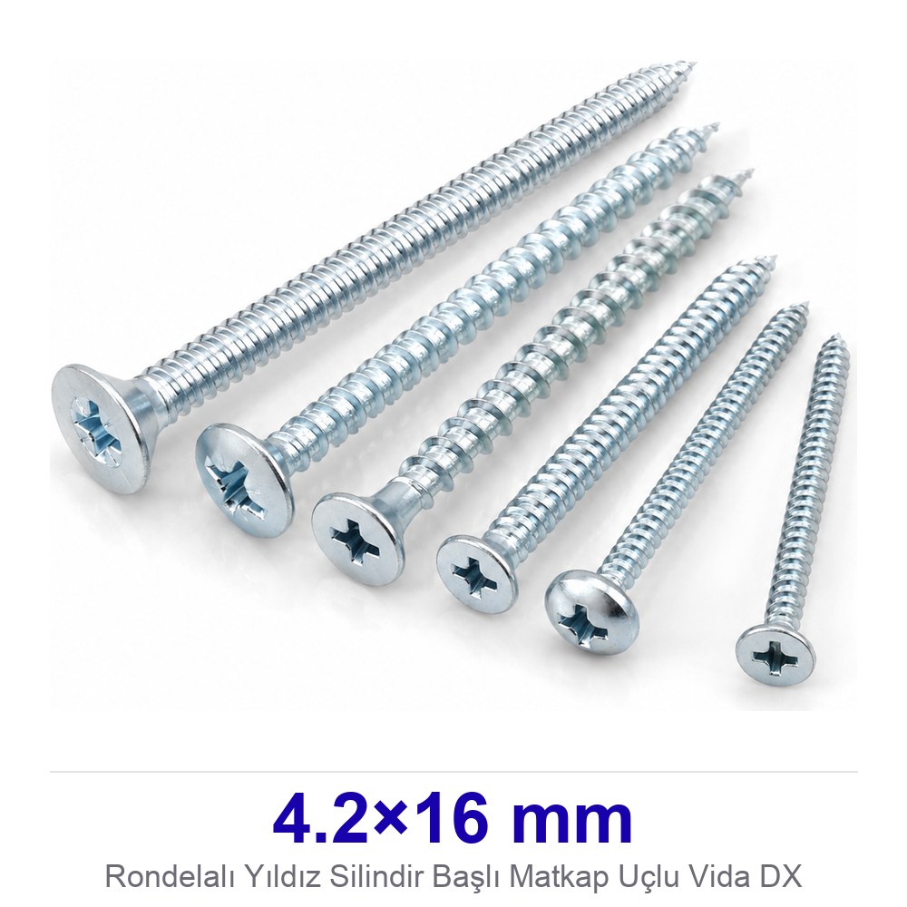 Rondelalı Yıldız Silindir Başlı Matkap Uçlu Vida 4.2×16 mm DX