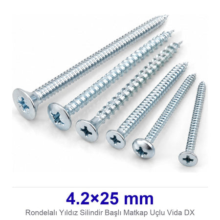 Rondelalı Yıldız Silindir Başlı Matkap Uçlu Vida 4.2×25 mm DX