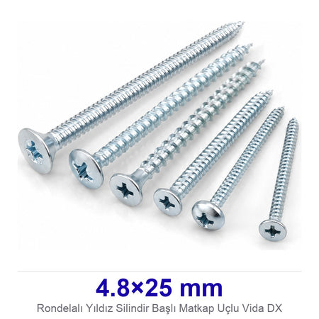 Rondelalı Yıldız Silindir Başlı Matkap Uçlu Vida 4.8×25 mm DX