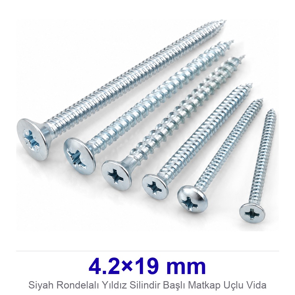 Siyah Rondelalı Yıldız Silindir Başlı Matkap Uçlu Vida 4.2×19 mm