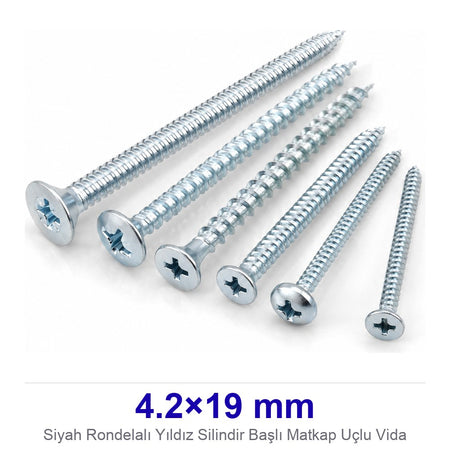 Siyah Rondelalı Yıldız Silindir Başlı Matkap Uçlu Vida 4.2×19 mm