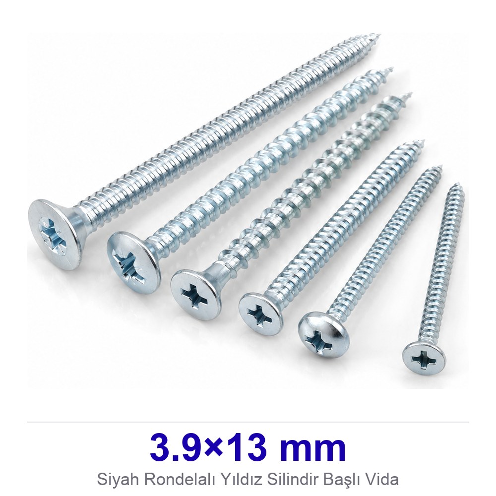 Siyah Rondelalı Yıldız Silindir Başlı Vida 3.9×13 mm