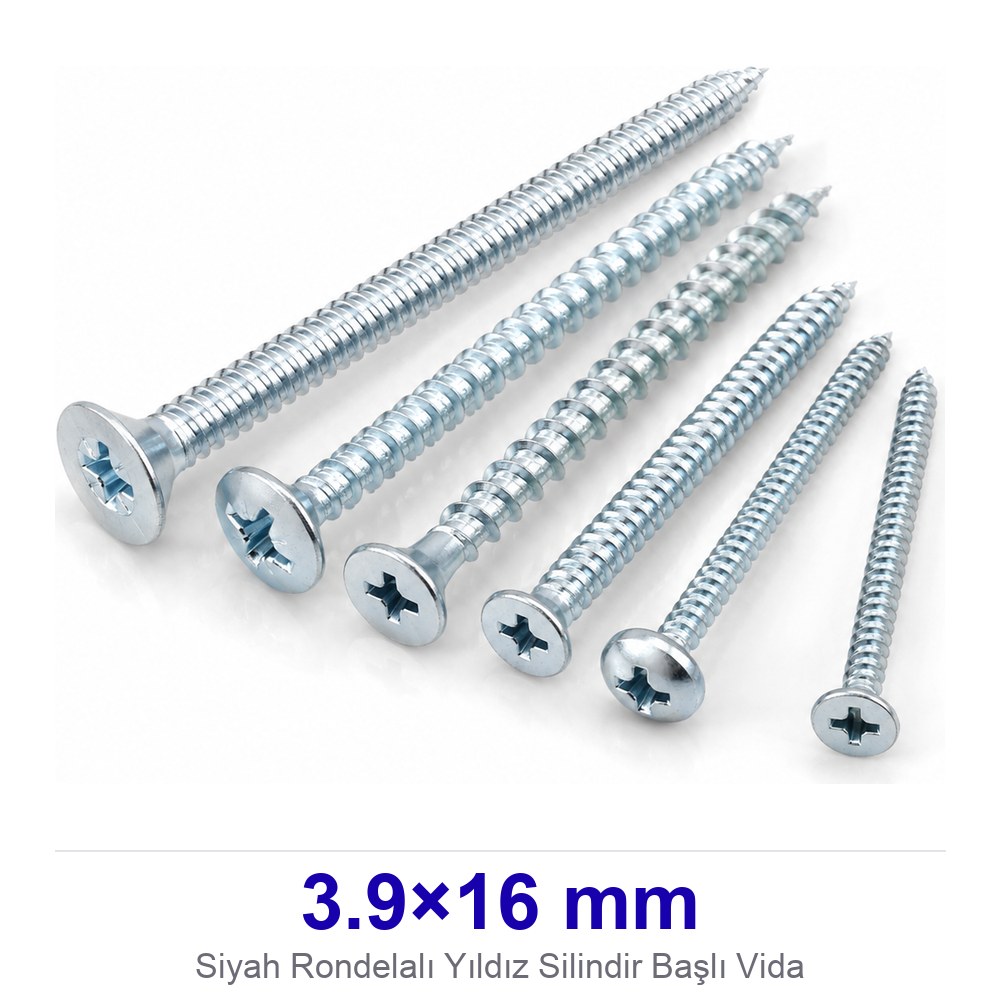Siyah Rondelalı Yıldız Silindir Başlı Vida 3.9×16 mm