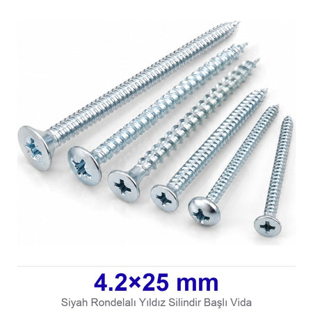Siyah Rondelalı Yıldız Silindir Başlı Vida 4.2×25 mm