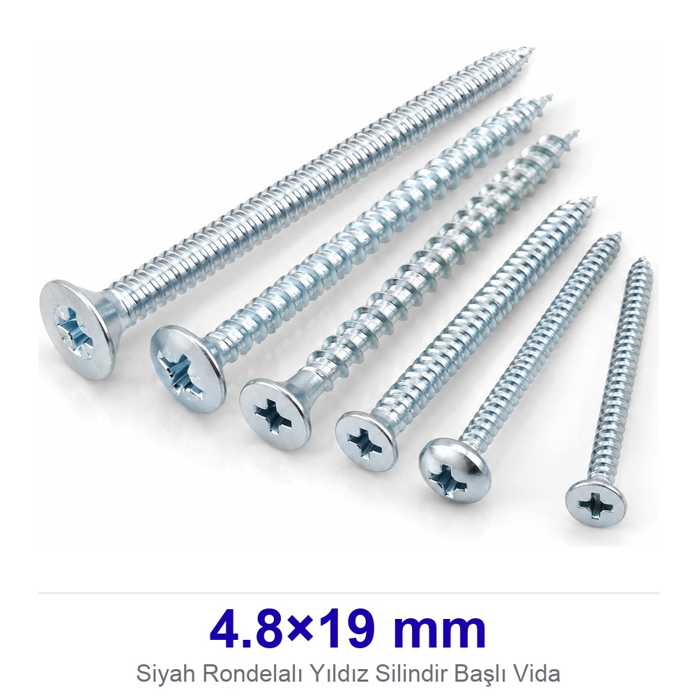 Siyah Rondelalı Yıldız Silindir Başlı Vida 4.8×19 mm
