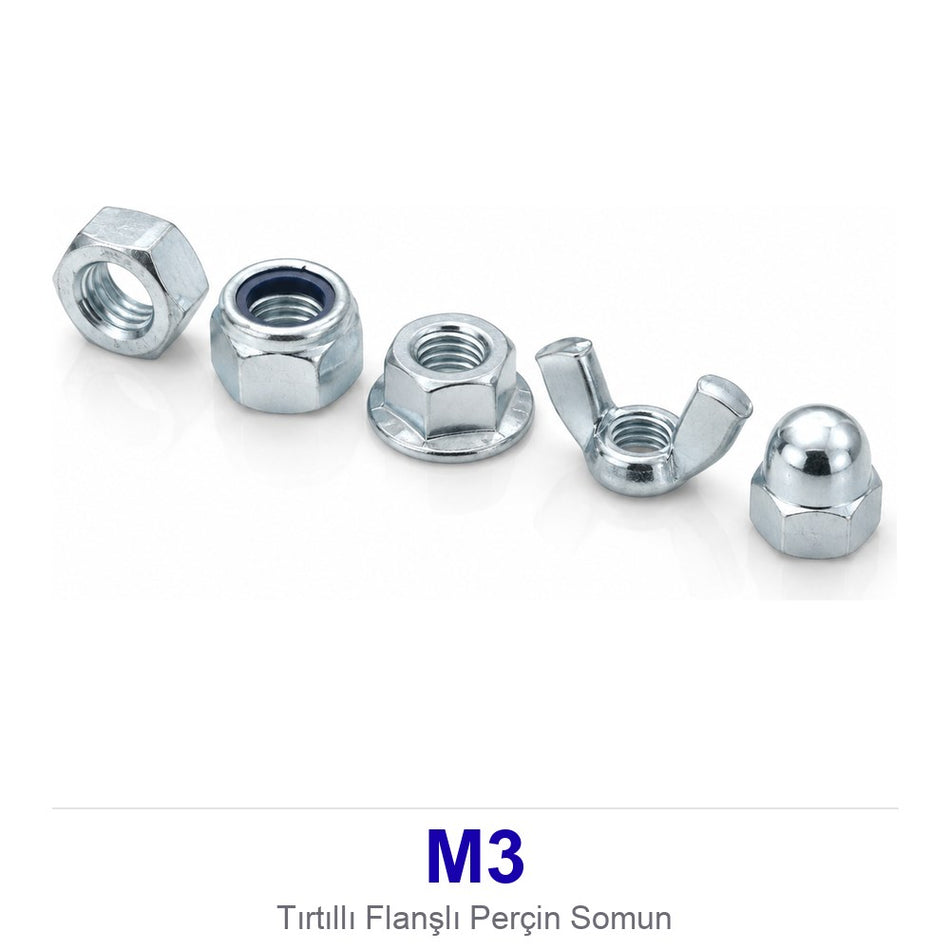 Tırtıllı Flanşlı Perçin Somun M3