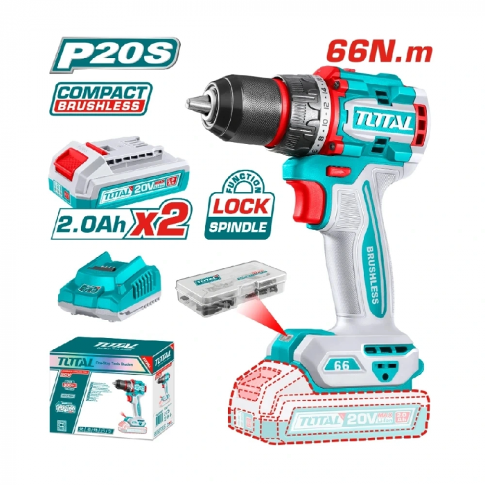 Total TDLI20668E 20V 66Nm Akülü Darbesiz Matkap