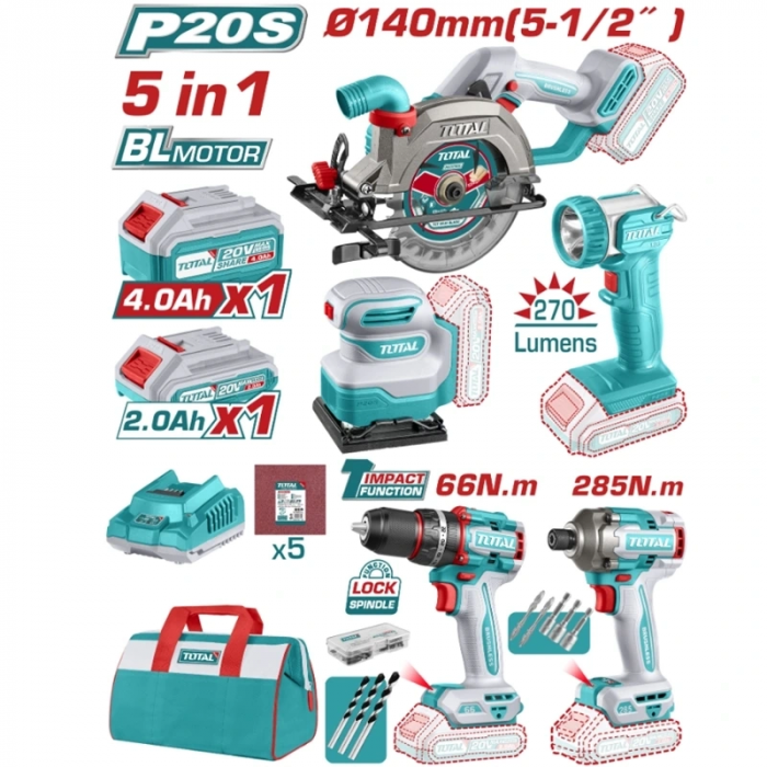 Total TOSLI241081E 20V Akülü 5'li Alet Seti