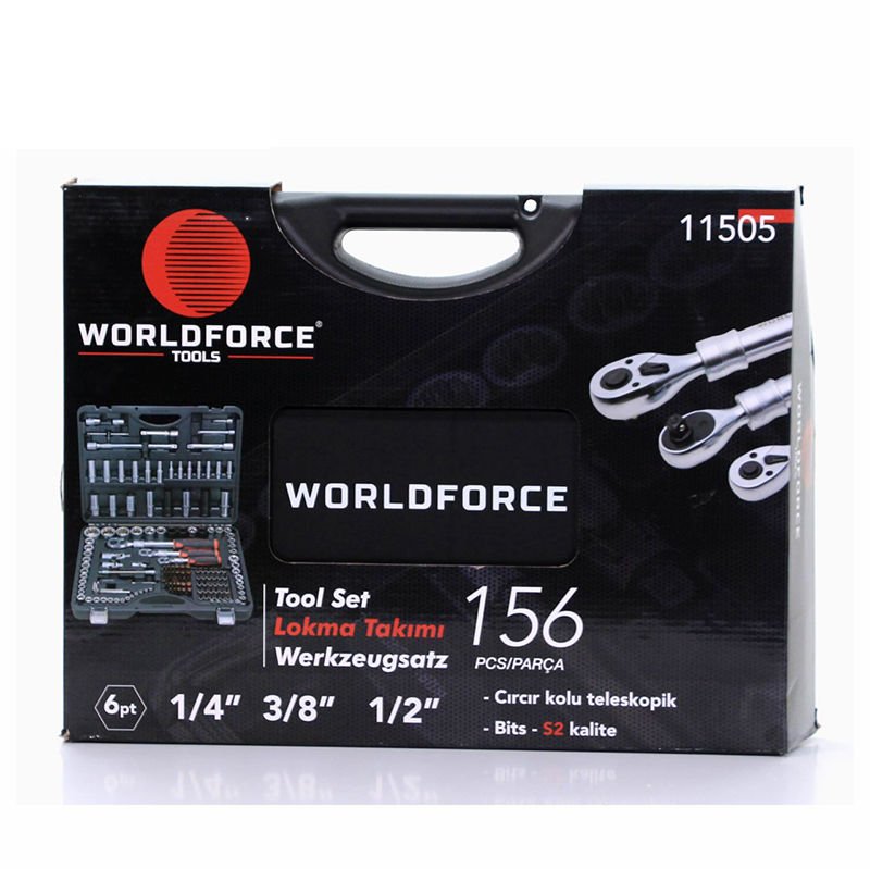 WorldForce 11505 S-Ultra Lokma Takımı 1/4''-3/8''-1/2'' Uzatmalı Cırcır 156 Parça