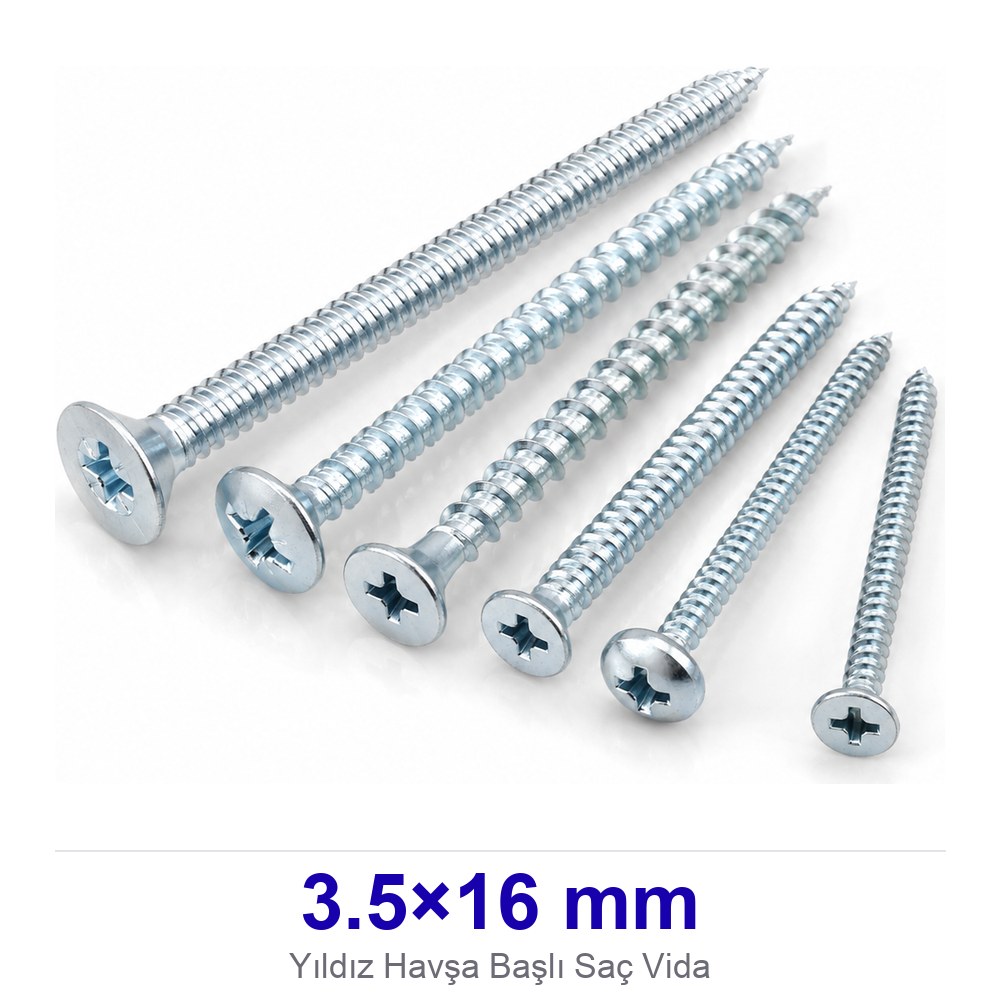 Yıldız Havşa Başlı Saç Vida 3.5×16 mm