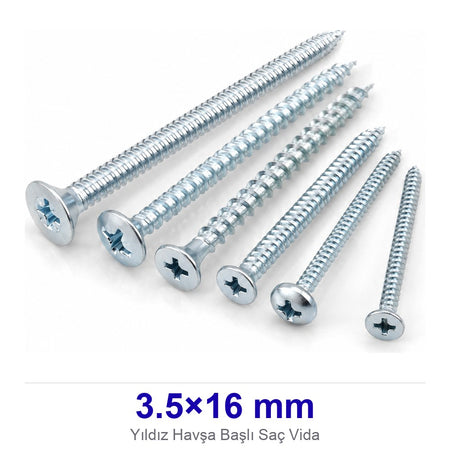 Yıldız Havşa Başlı Saç Vida 3.5×16 mm