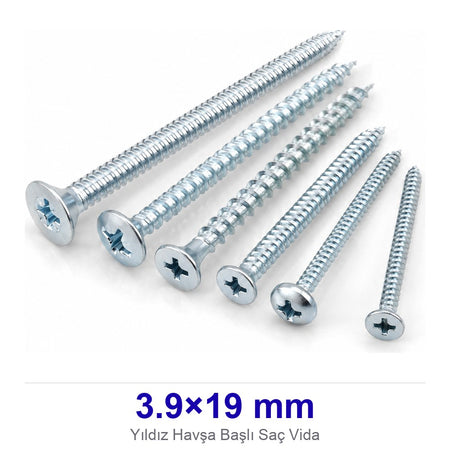 Yıldız Havşa Başlı Saç Vida 3.9×19 mm
