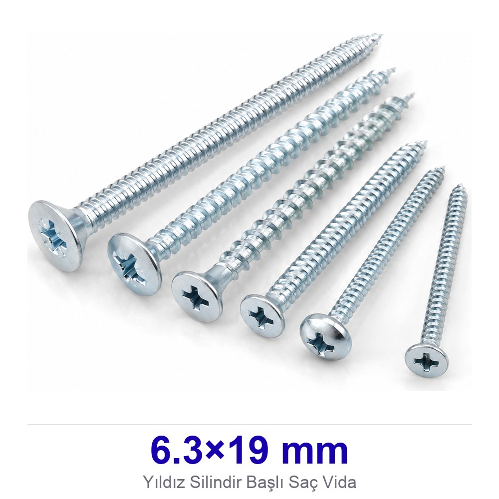 Yıldız Silindir Başlı Saç Vida 6.3×19 mm