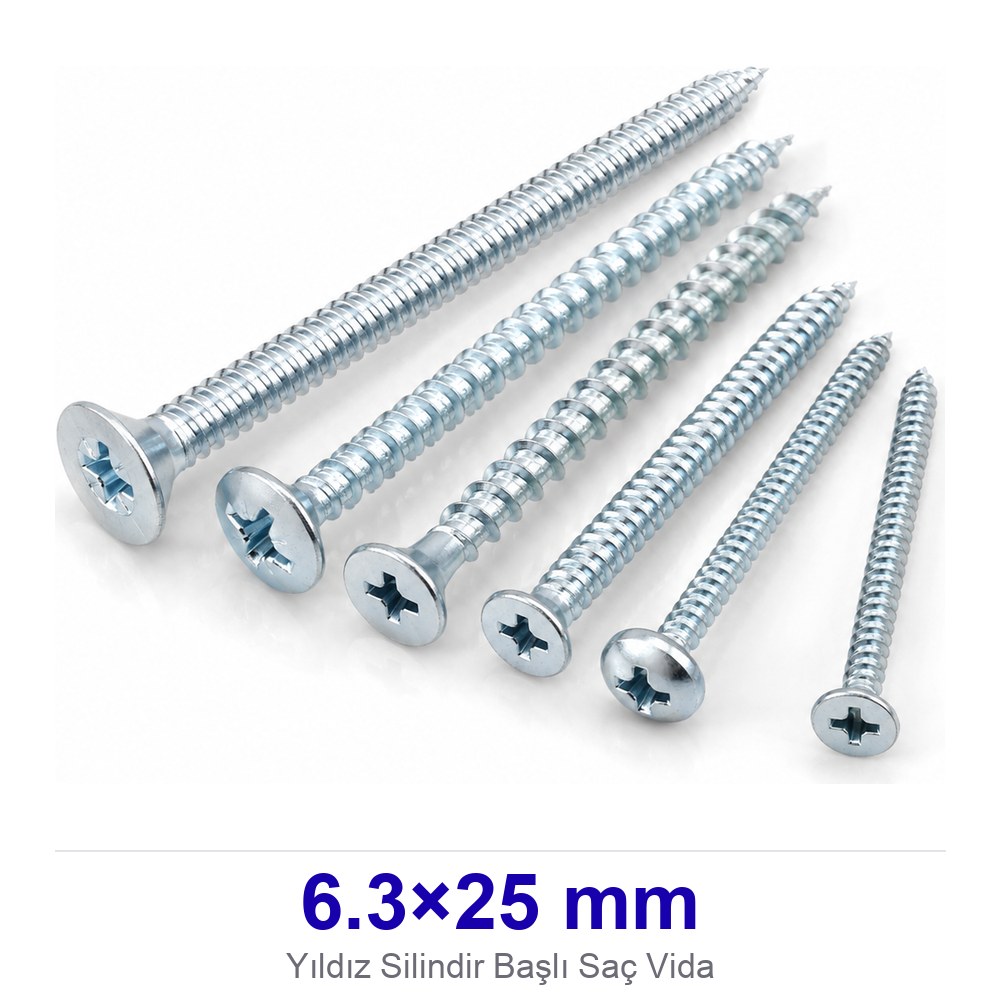 Yıldız Silindir Başlı Saç Vida 6.3×25 mm